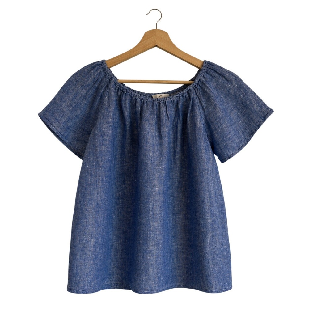 Joie Linen Off Shoulder Top XS Blue Beachy Coastal Festival Summer